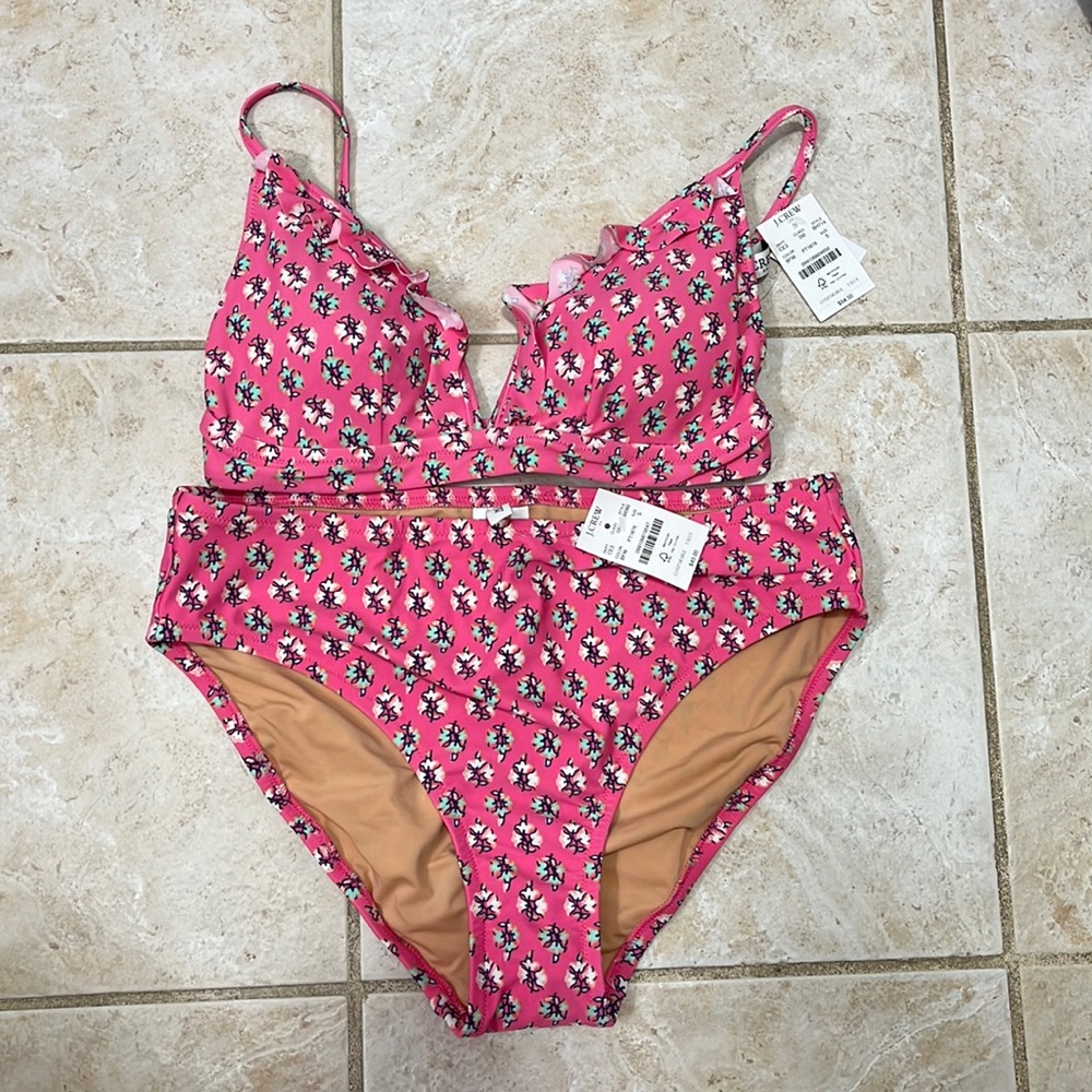 J Crew Factory Bright Flamingo White Bikini